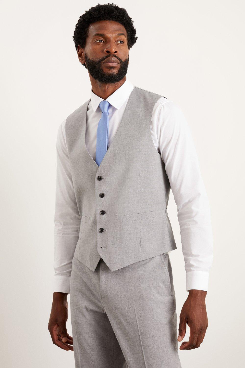 Suits Tailored Fit Light Grey Essential Waistcoat Burton